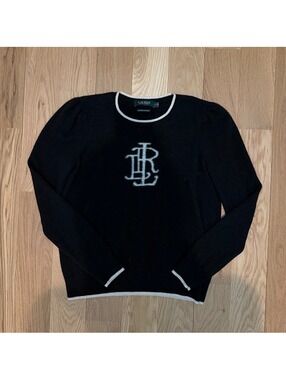 lauren ralph lauren black cashmere monogram sweater size large